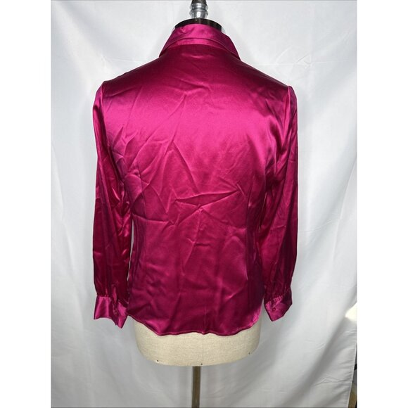 Bloomingdale's Silk Blouse Womens Sz 10 Pink Button Down Shirt Removable Tie Top - Picture 6 of 7